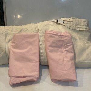 BROOKLINEN King Sheet Set 100% Cotton off white and pink Color BEDDING NEW